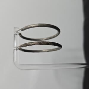 Vintage Sterling Silver Large  Hoop Earrings Mexico Etched Textured Striped